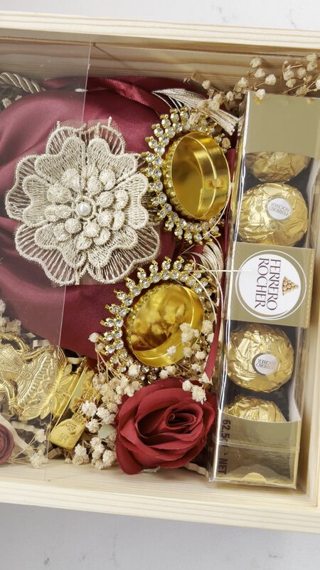 Inside: potli, diyas and Ferrero Rocher