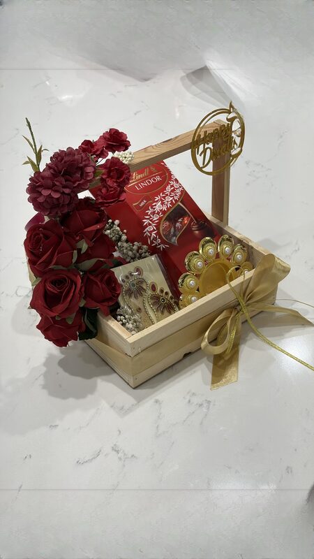 Basket from above with Lindt Lindor and pearl diya